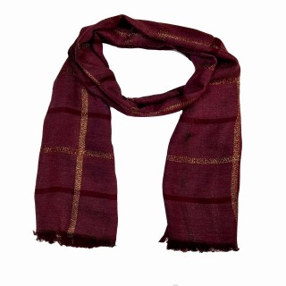 Designer Cotton Golden Striped Stole- Maroon